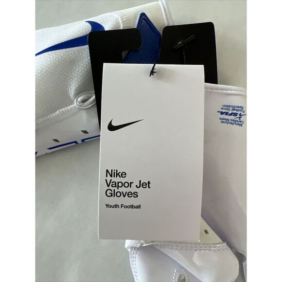 Nike N.100.3506 Unisex Youth Sz L White/Blue Vapor Jet Football Receiver Gloves - Picture 5 of 5